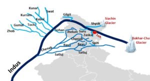 Indus River system with tributaries rivers in indian map